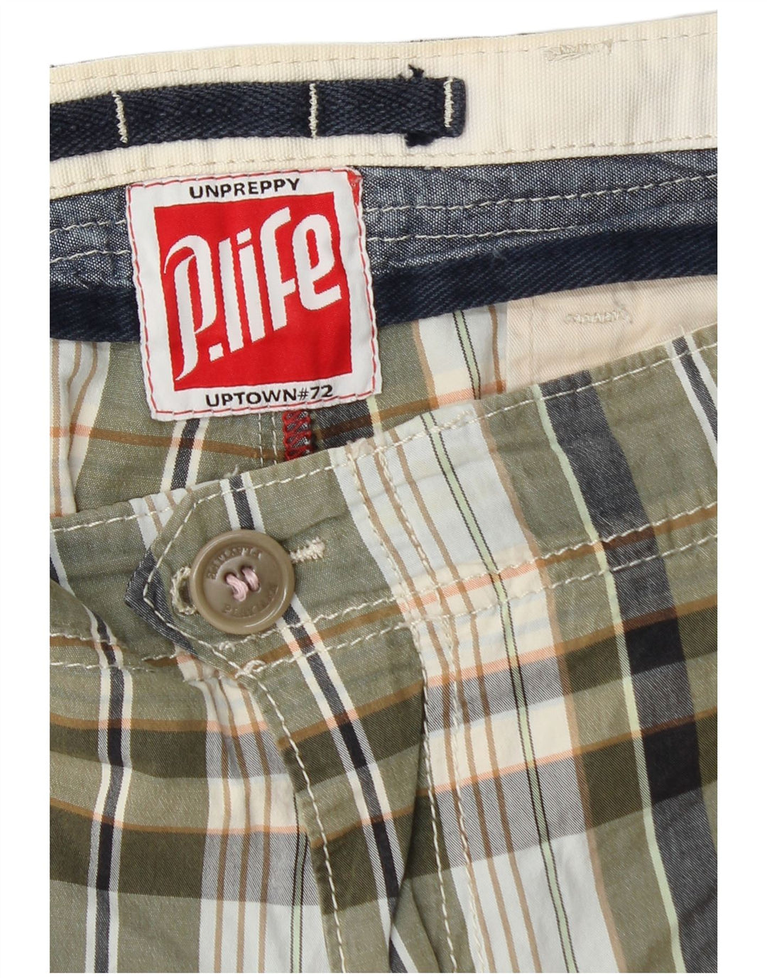 Playlife Mens Chino Shorts W36 Large Khaki Plaid