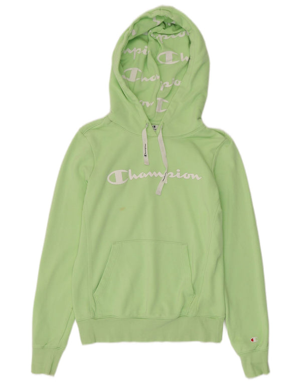 Champion Womens Graphic Hoodie Jumper UK 10 Small Green Cotton