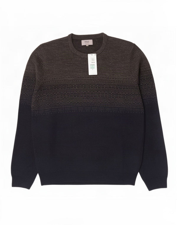 Marks & Spencer Mens Crew Neck Jumper Sweater XL Grey Colourblock Acrylic