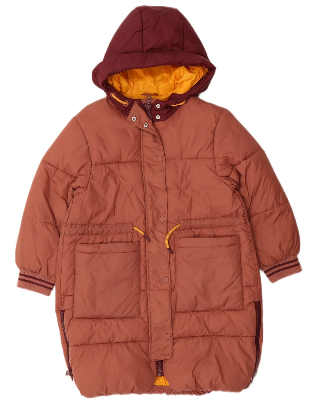 Zara Girls Hooded Padded Jacket 8-9 Years Brown Colourblock Polyamide