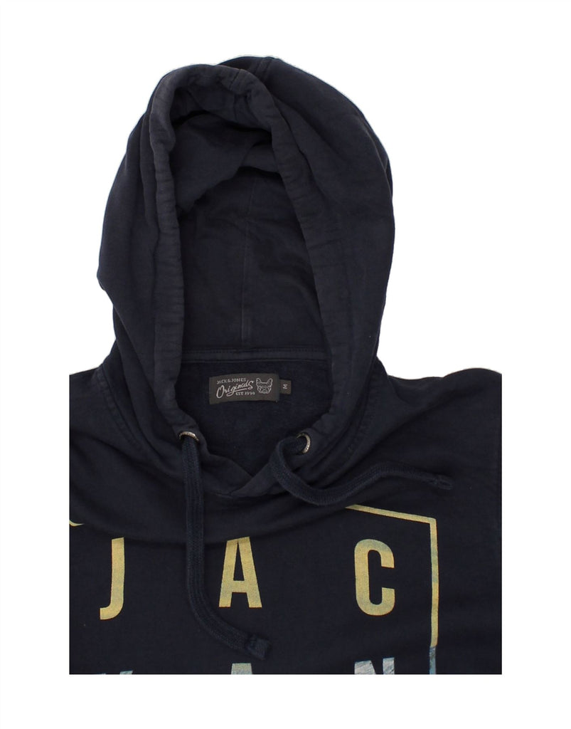 JACK & JONES Mens Graphic Hoodie Jumper Medium Navy Blue Polyester | Vintage Jack & Jones | Thrift | Second-Hand Jack & Jones | Used Clothing | Messina Hembry 