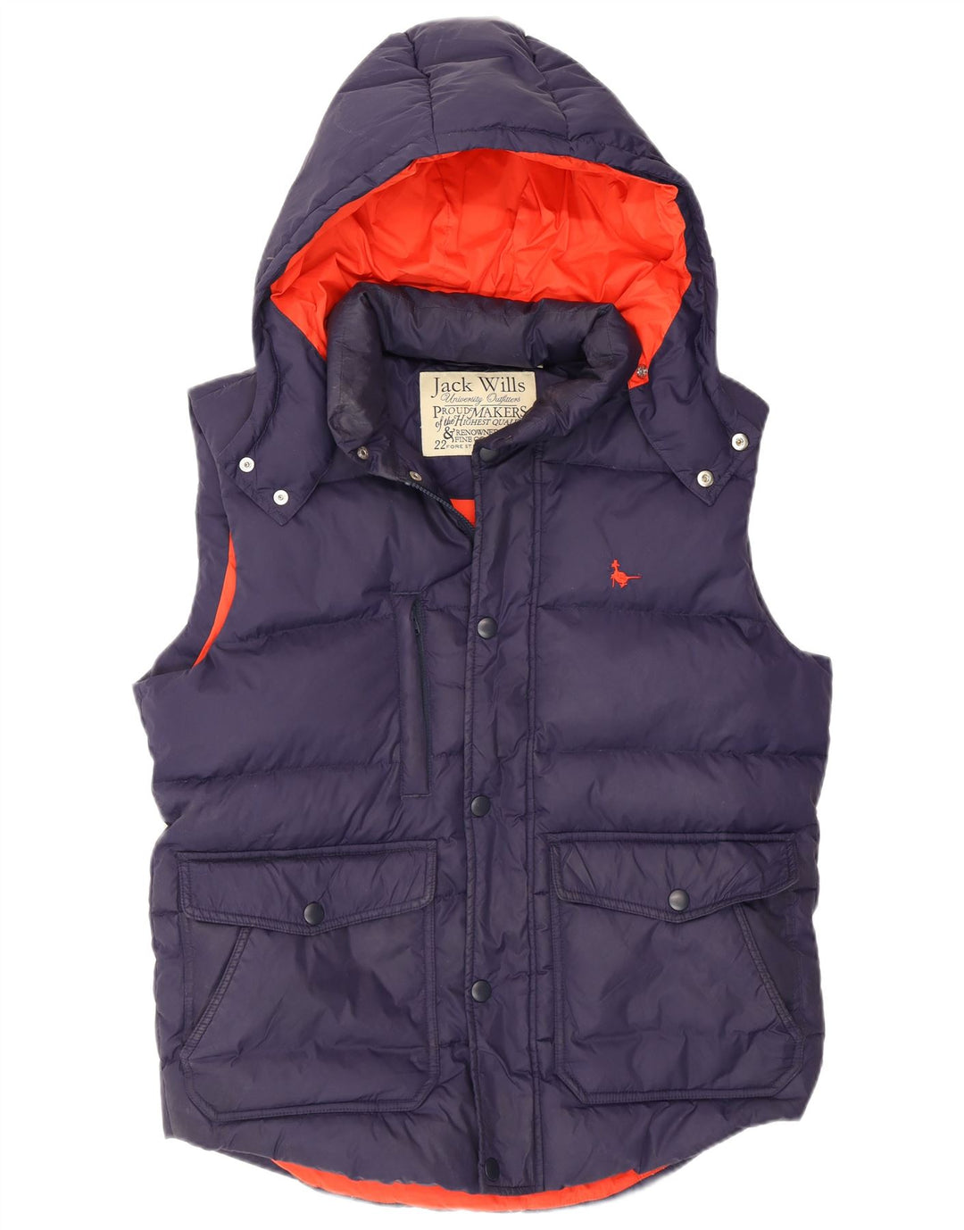 Jack Wills Mens Hooded Padded Gilet UK 38 Medium Navy Blue Polyester