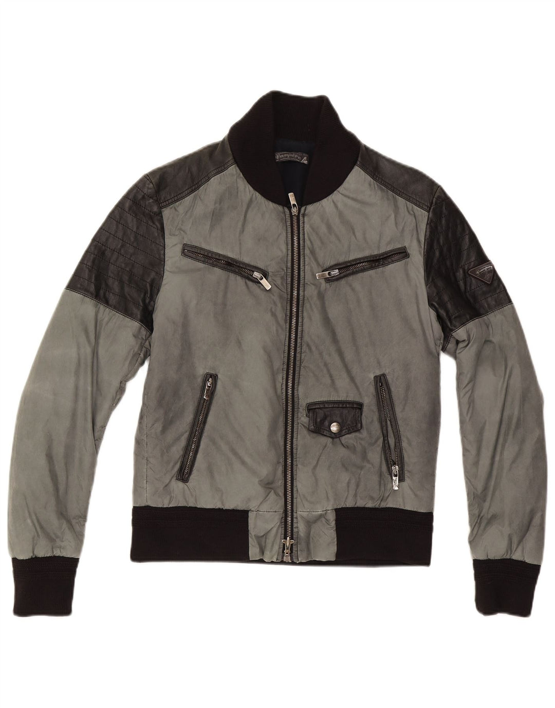 Vintage Mens Slim Bomber Jacket EU 50 Large Grey Colourblock Nylon