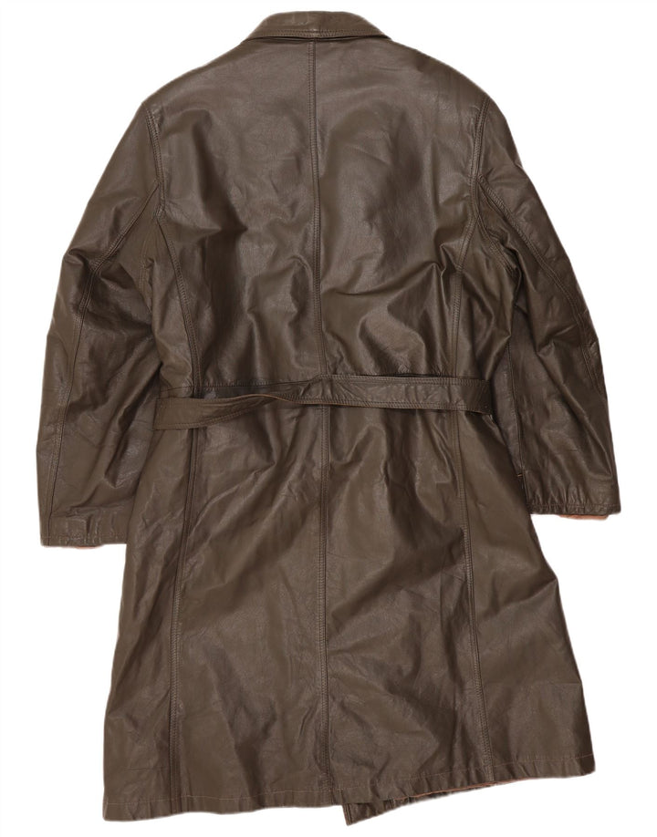 Vintage Mens Leather Coat IT 54 2XL Khaki
