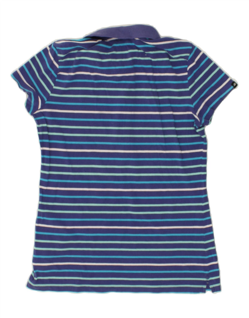 NIKE Womens Polo Shirt UK 14 Medium Navy Blue Striped Cotton | Vintage Nike | Thrift | Second-Hand Nike | Used Clothing | Messina Hembry 