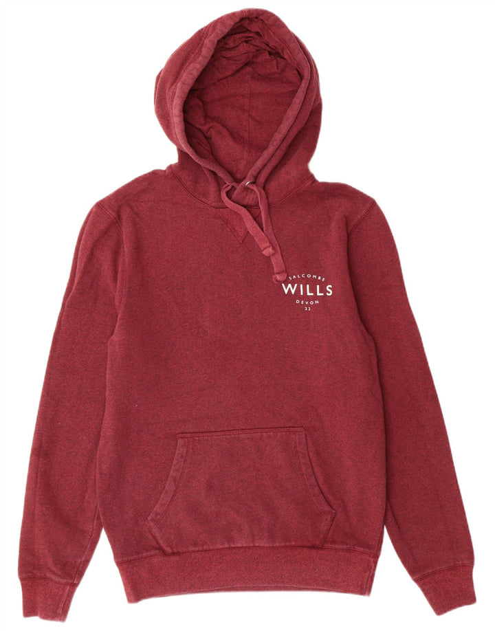 JACK WILLS Mens Graphic Hoodie Jumper Small Burgundy Flecked Cotton