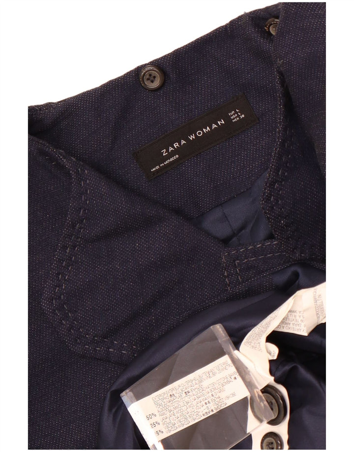 Zara Womens Trench Coat UK 14 Large Navy Blue Cotton