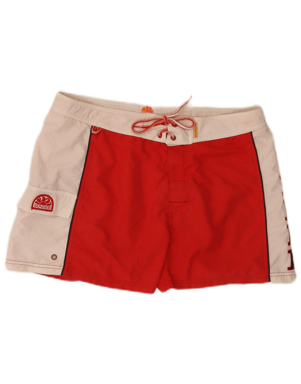 Sundek Mens Graphic Swimming Shorts Large  Red Colourblock