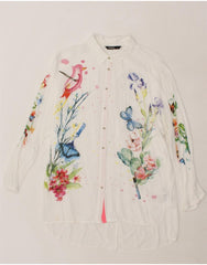 DESIGUAL Womens 3/4 Sleeve Shirt Blouse UK 16 Large White Floral Butterfly