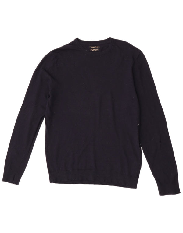 Massimo Dutti Mens Crew Neck Jumper Sweater Medium Navy Blue Cotton