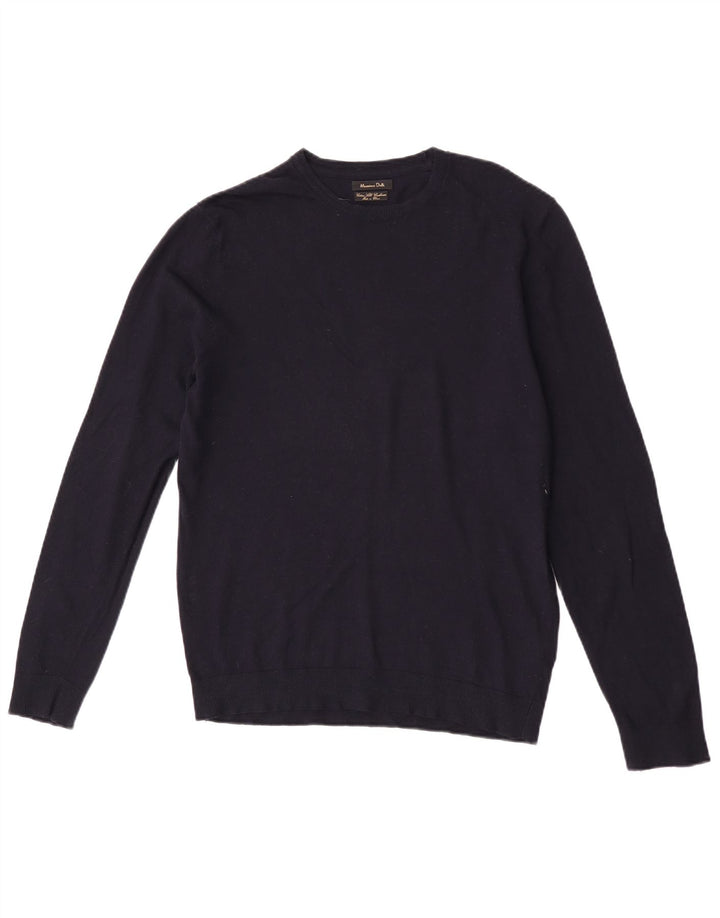 Massimo Dutti Mens Crew Neck Jumper Sweater Medium Navy Blue Cotton