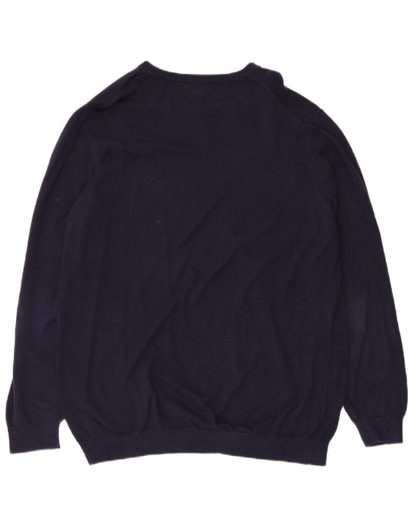 L.L.Bean Mens Tall V-Neck Jumper Sweater XL Navy Blue Cotton