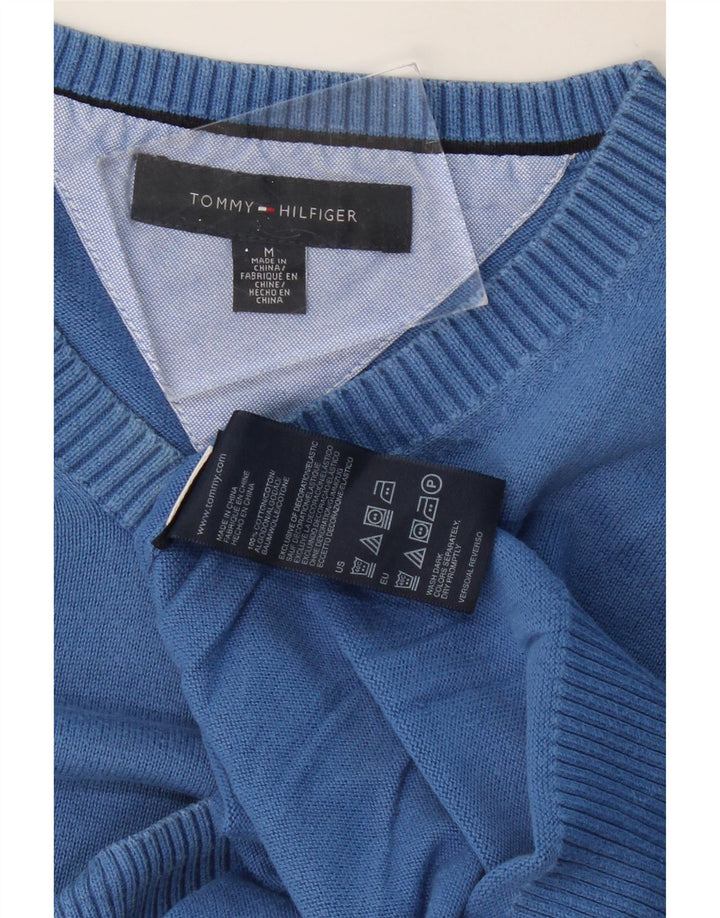 TOMMY HILFIGER Mens V-Neck Jumper Sweater Medium Blue Cotton