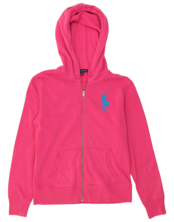Ralph Lauren Womens Zip Hoodie Sweater UK 14 Medium Pink Cotton