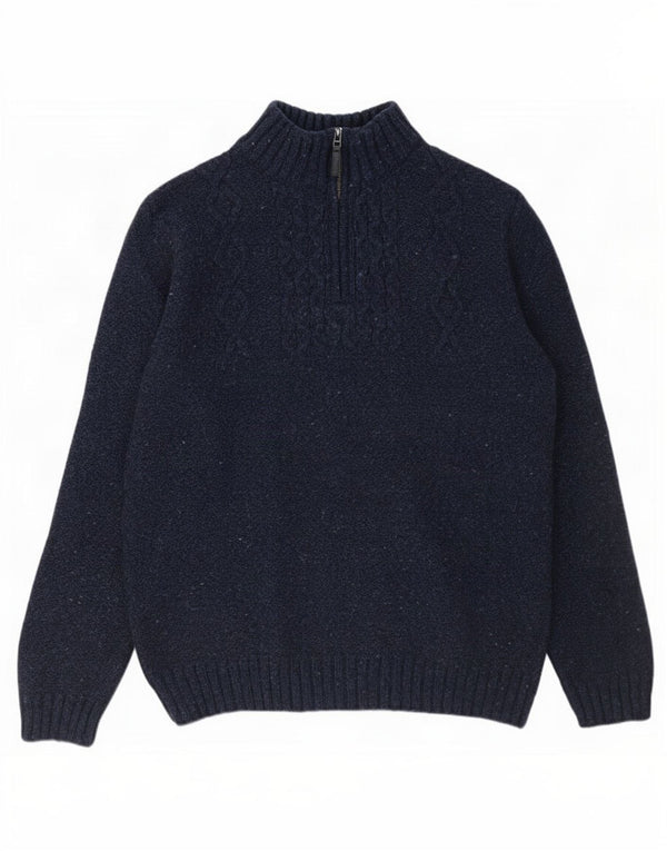 John Lewis Mens Zip Neck Jumper Sweater Large Navy Blue Flecked