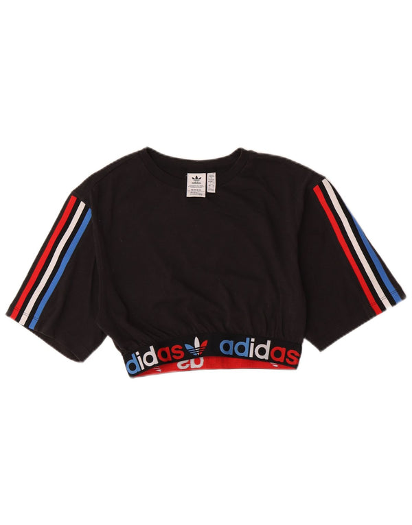 Adidas Womens Crop Graphic T-Shirt Top UK 8 Small Black Colourblock