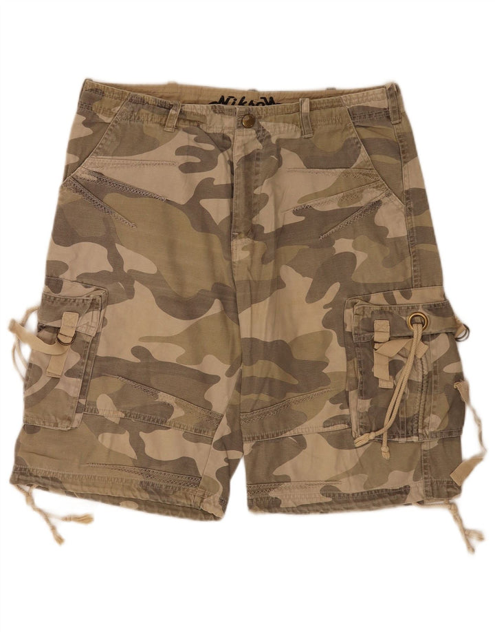 Vintage Mens Cargo Shorts IT 48 Medium W34 Green Camouflage Cotton
