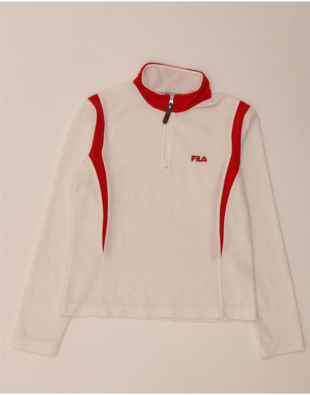 Fila Womens Zip Neck Top Long Sleeve UK 8 Small White Colourblock Polyester