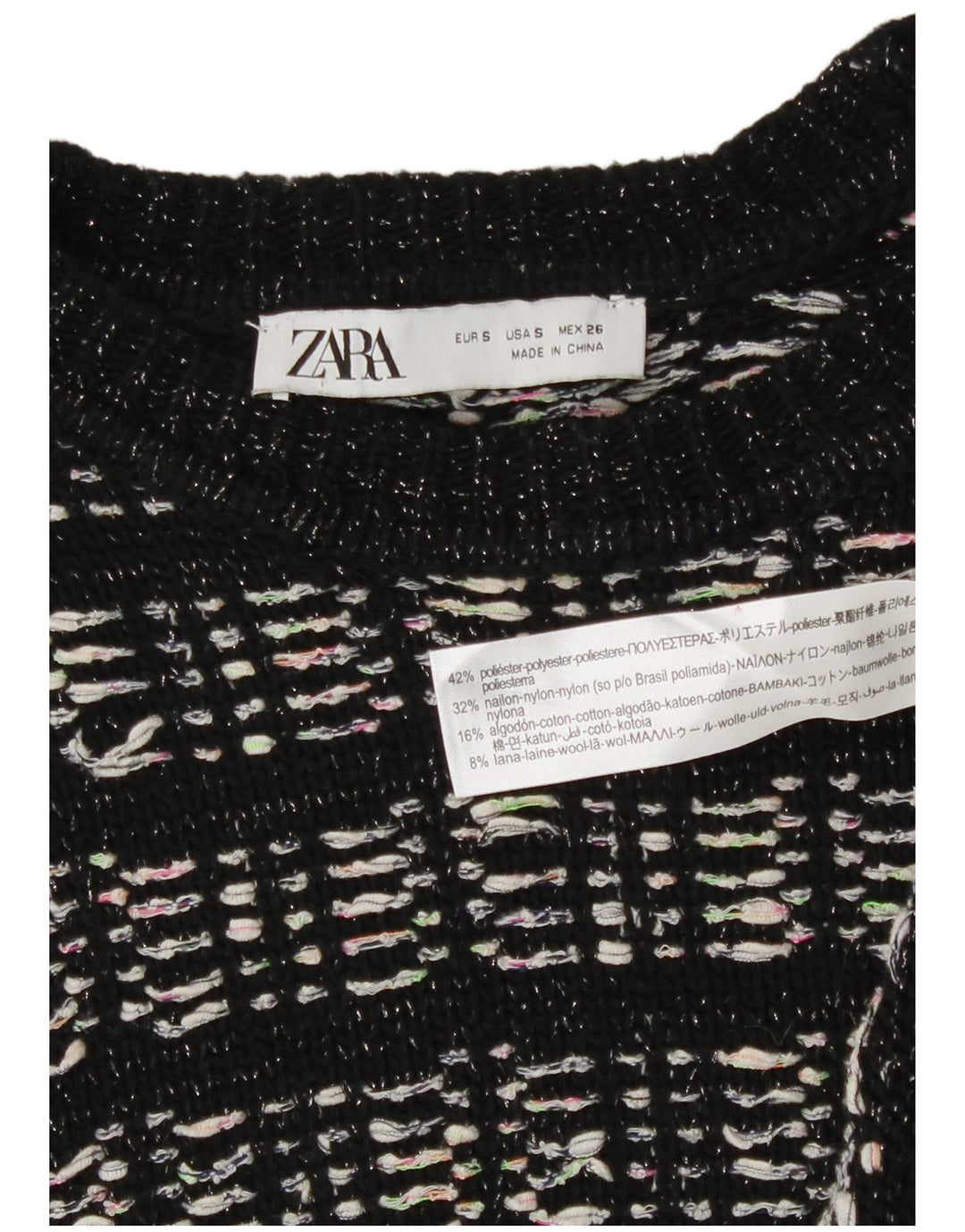 Zara Womens 3/4 Sleeve Jumper Dress UK 10 Small Black Check Polyester
