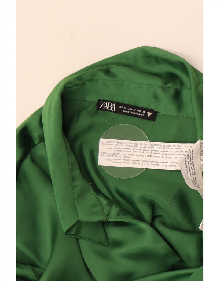 Zara Womens Long Sleeve Shirt Dress UK 12 Medium Green Polyester
