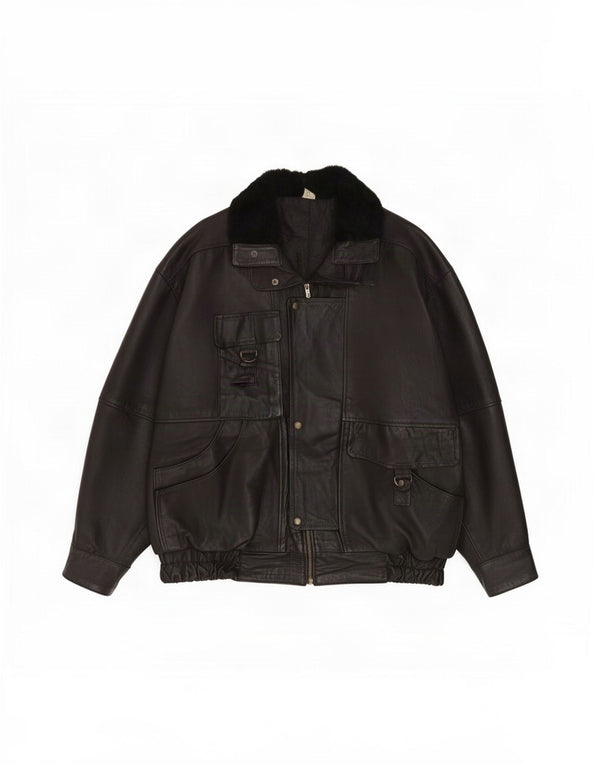Vintage Mens Leather Jacket IT 52 XL Black