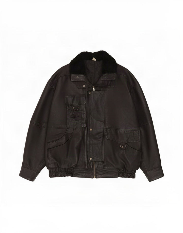Vintage Mens Leather Jacket IT 52 XL Black