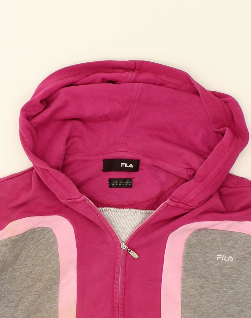 FILA Womens Zip Hoodie Sweater UK 16 Large Pink Colourblock Cotton | Vintage Fila | Thrift | Second-Hand Fila | Used Clothing | Messina Hembry 