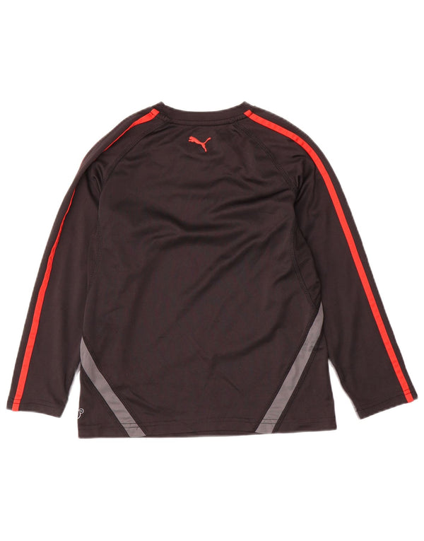 PUMA Boys Graphic Top Long Sleeve 7-8 Years Small Black Colourblock
