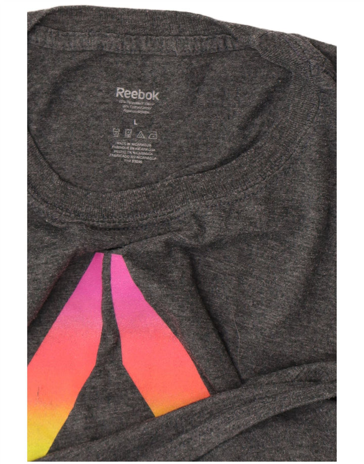 Reebok Mens Graphic T-Shirt Top Large Grey Polyester