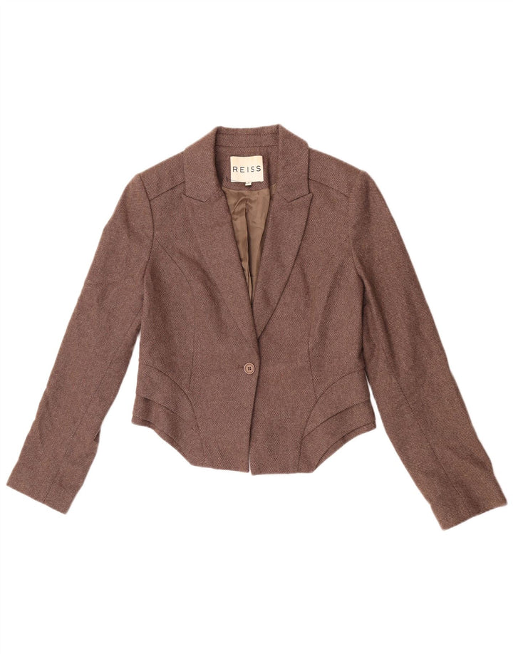 Reiss Womens 1 Button Blazer Jacket UK 12 Medium Brown Wool