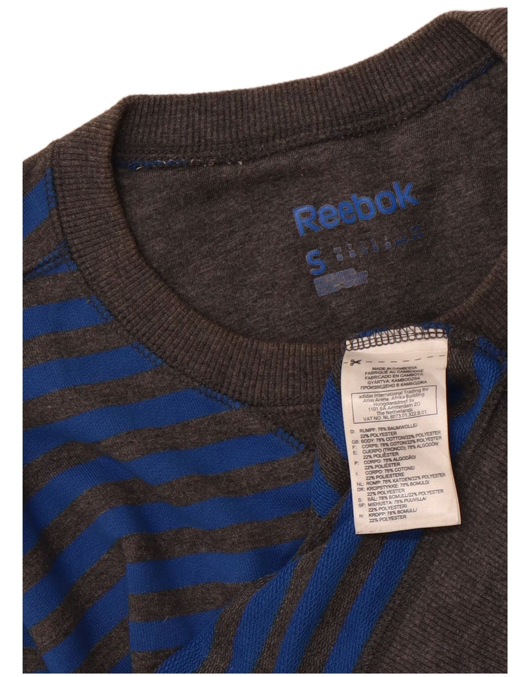 REEBOK Mens Sweatshirt Jumper Small Blue Striped Cotton