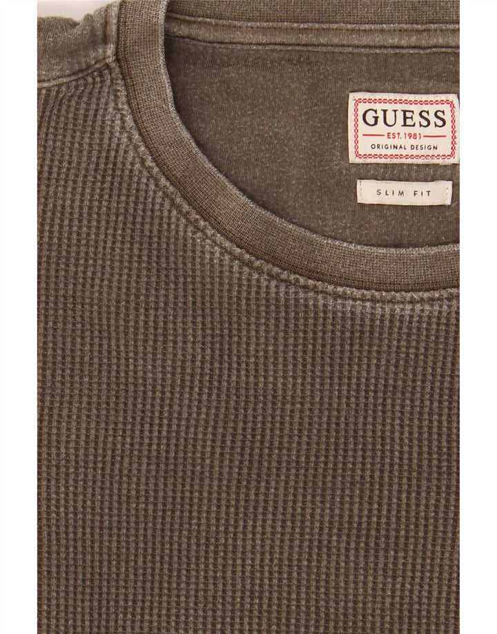Guess Mens Slim Fit Top Long Sleeve Medium Khaki