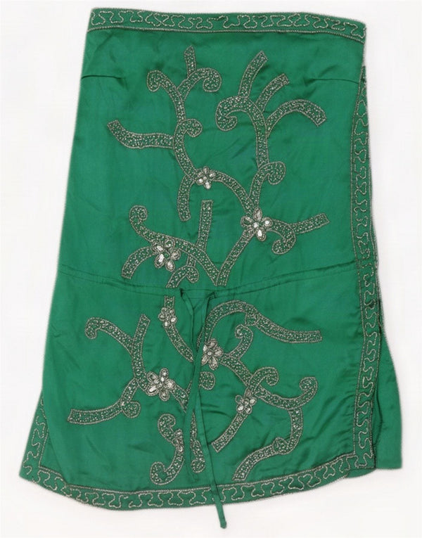 Vintage Womens Strapless Dress UK 10 Small Green Paisley Polyester
