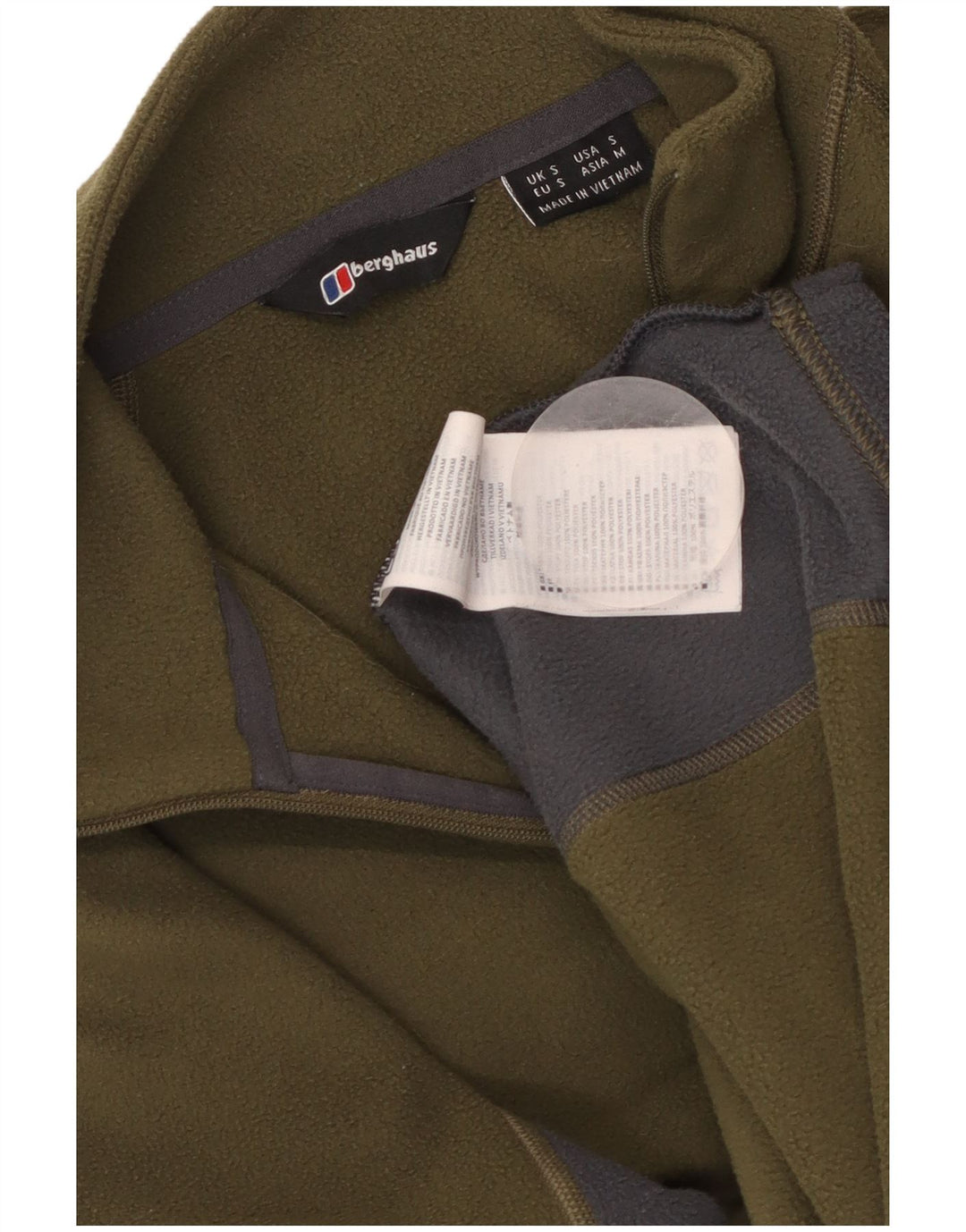 BERGHAUS Mens Zip Neck Fleece Jumper Small Khaki Colourblock Polyester