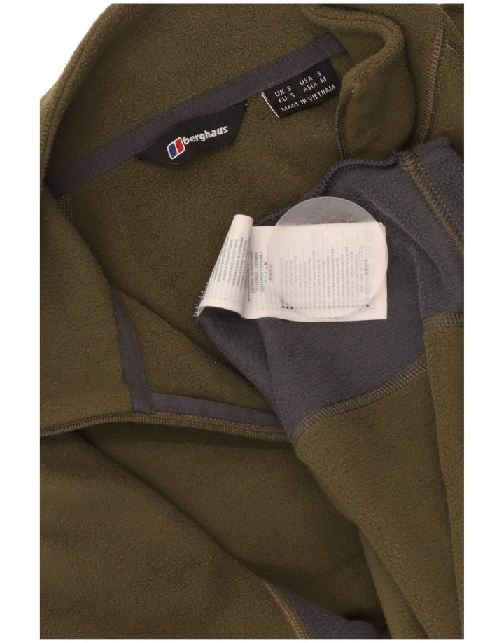BERGHAUS Mens Zip Neck Fleece Jumper Small Khaki Colourblock Polyester