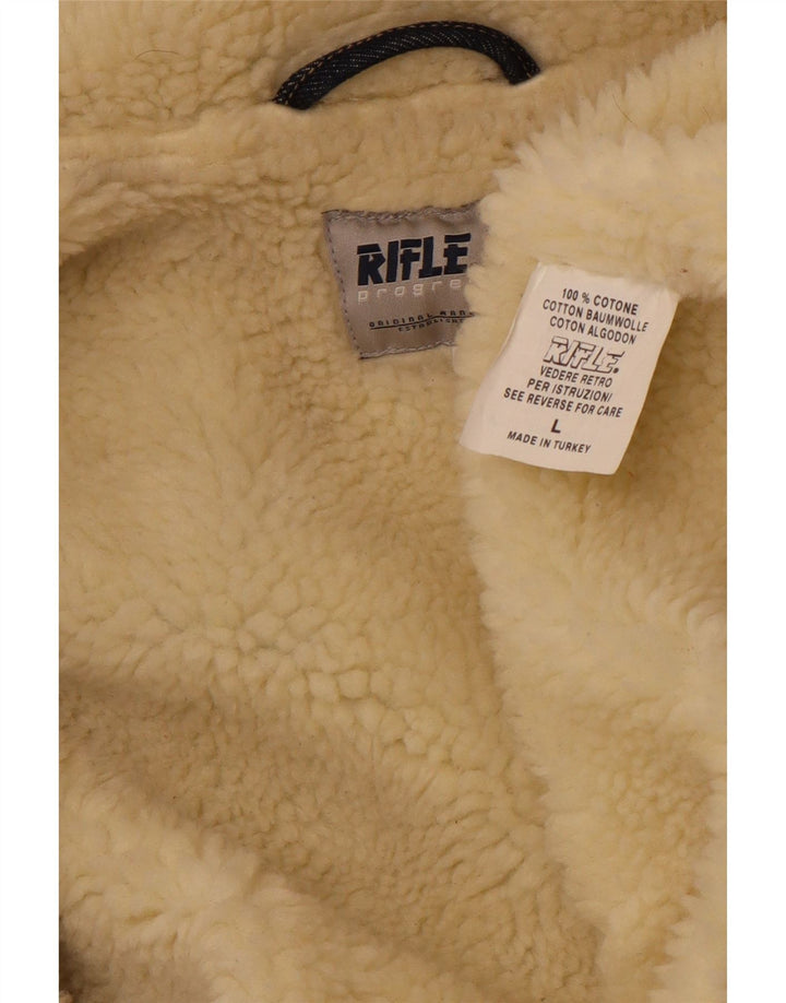 RIFLE Womens Denim Sherpa Jacket UK 16 Large Navy Blue Cotton