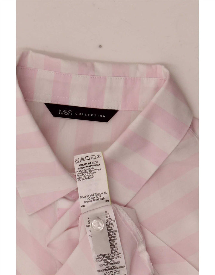 Marks & Spencer Womens Short Sleeve Shirt UK 12 Medium White Striped