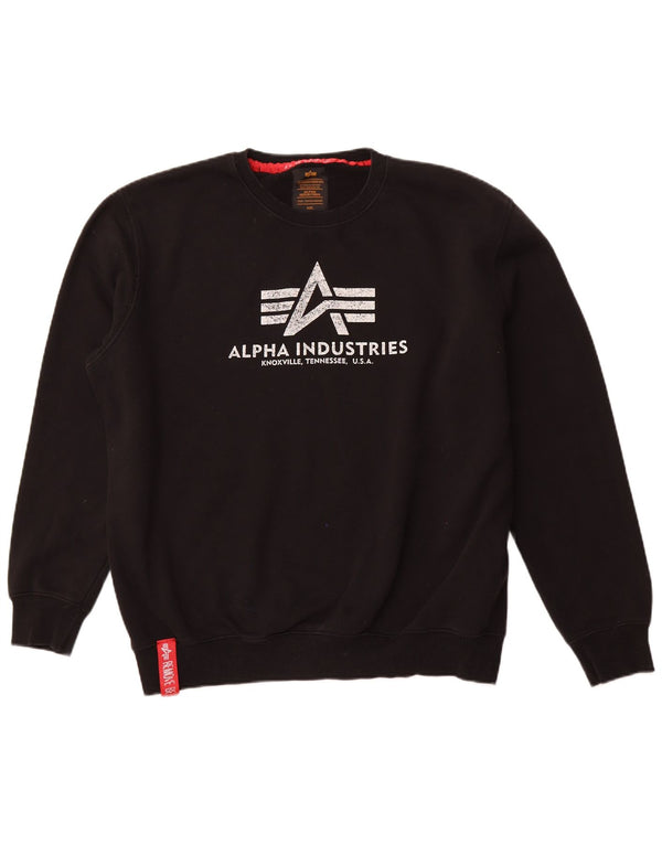 ALPHA INDUSTRIES Mens Graphic Sweatshirt Jumper 2XL Black Cotton