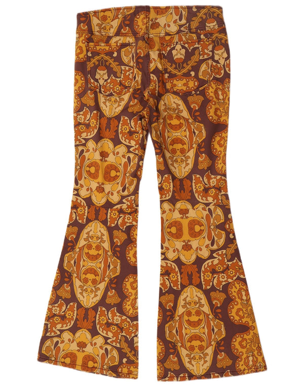 Vintage Womens Flare Casual Trousers UK 18 XL W36 L33 Brown Geometric