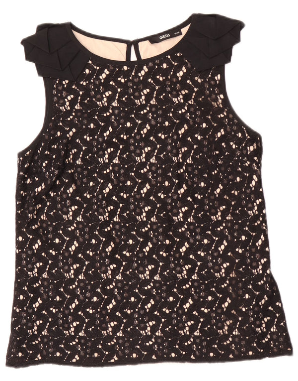 Oasis Womens Sleeveless Lace Blouse Top UK 10 Small Black Floral Cotton
