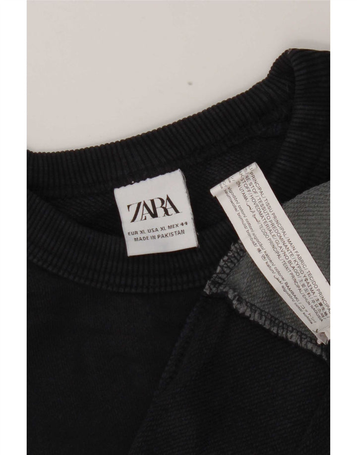 Zara Mens Sweatshirt Jumper XL Navy Blue Colourblock Cotton