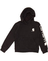 CARHARTT Boys Graphic Hoodie Jumper 8-9 Years Small Black Cotton