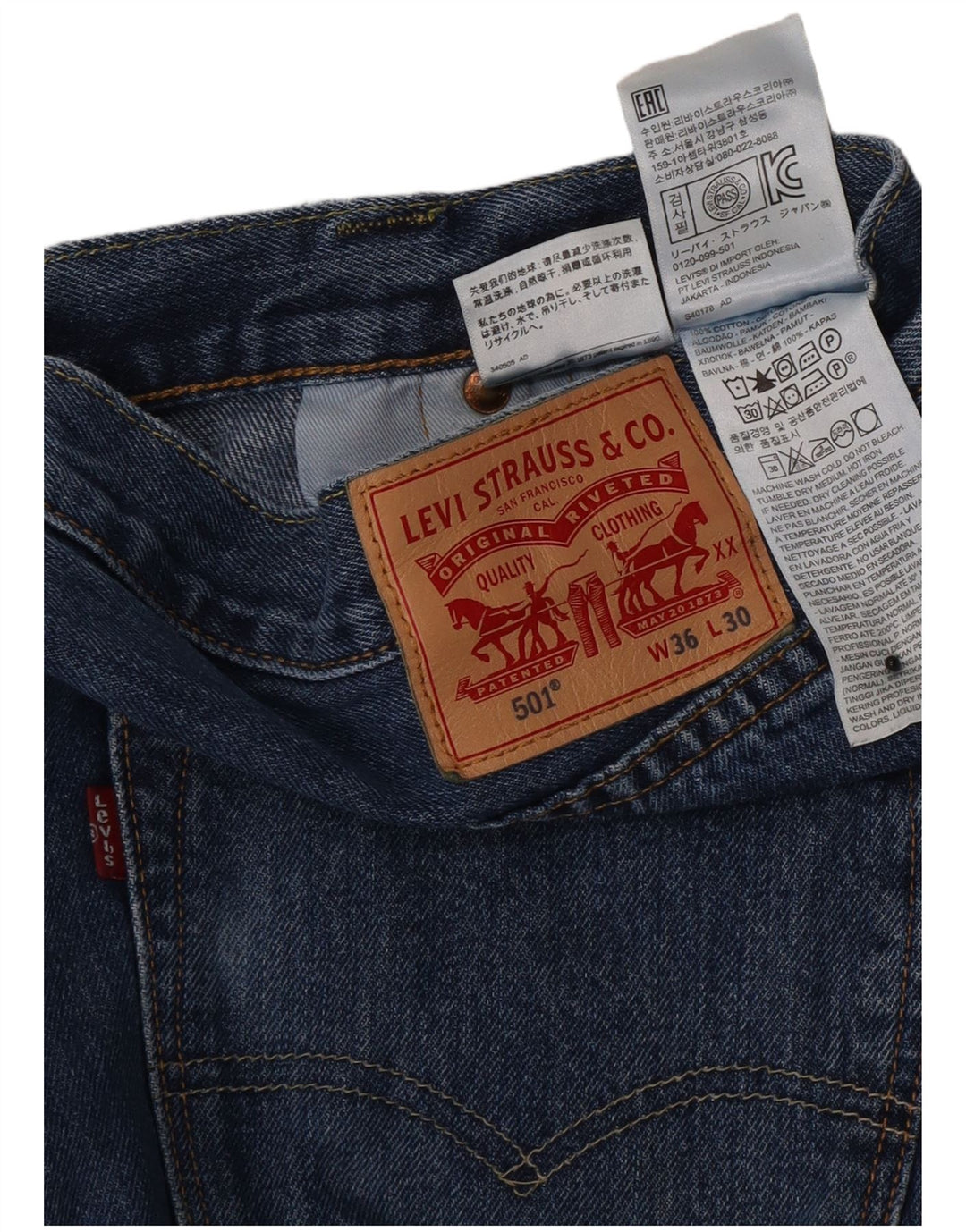 Levi's Mens 501 Regular Fit Straight Jeans W36 L30 Blue Cotton