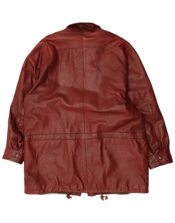 Kartel Mens Loose Fit Leather Coat UK 40 Large Brown Colourblock