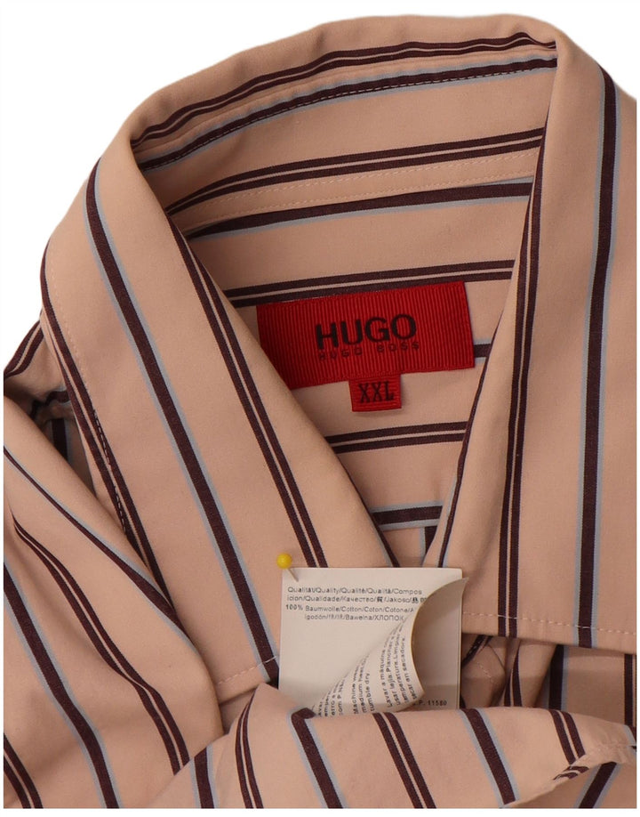 Hugo Boss Mens Shirt 2XL Beige Striped Cotton