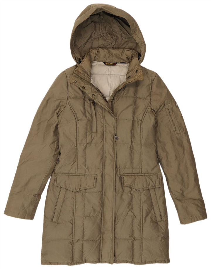Woolrich Womens Hooded Padded Coat UK 14 Medium Khaki Cotton