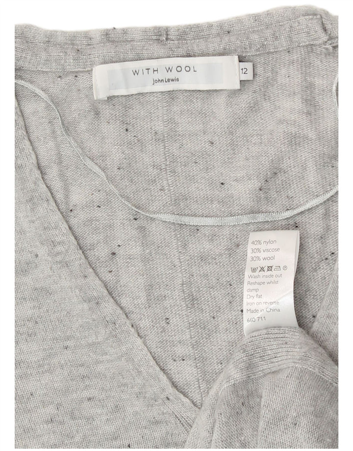 John Lewis Womens V-Neck Jumper Sweater UK 12 Medium Grey Flecked Nylon