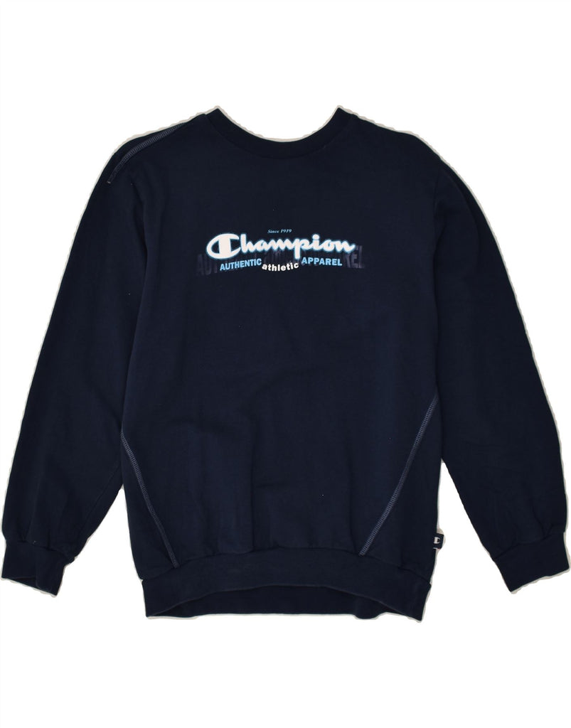 CHAMPION Boys Graphic Sweatshirt Jumper 13-14 Years XL  Navy Blue Cotton | Vintage Champion | Thrift | Second-Hand Champion | Used Clothing | Messina Hembry 