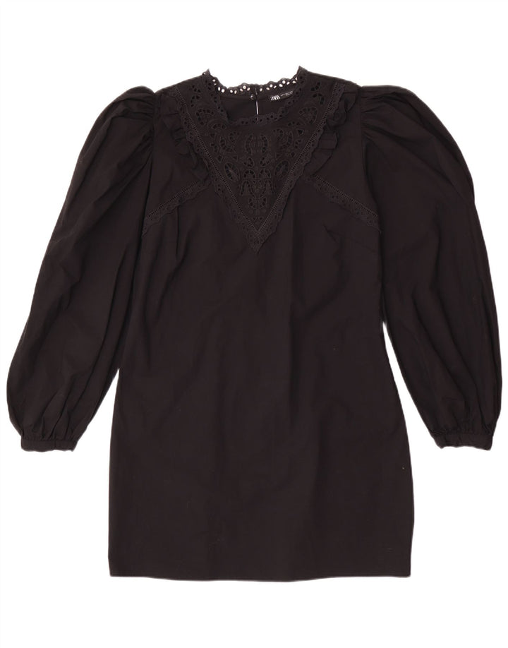 Zara Womens Long Sleeve Shift Dress UK 14 Large Black