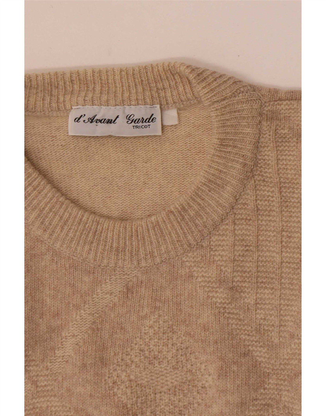 Avant Garde Mens Crew Neck Jumper Sweater Medium Beige Argyle/Diamond